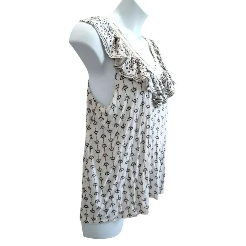 Faded Glory Size XL Sleeveless Ruffle V-Neck Top Black Floral Print Lace Detail - Picture 4 of 8